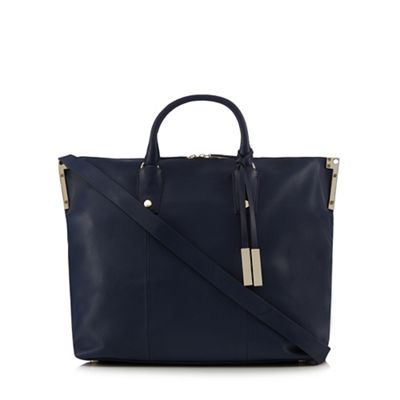 Navy large leather tote bag